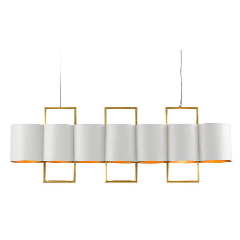 Currey and Company - 9000-0633 - Seven Light Chandelier - Chaunce Rectangular Chandelier - Painted Gesso White/Contemporary Gold Leaf
