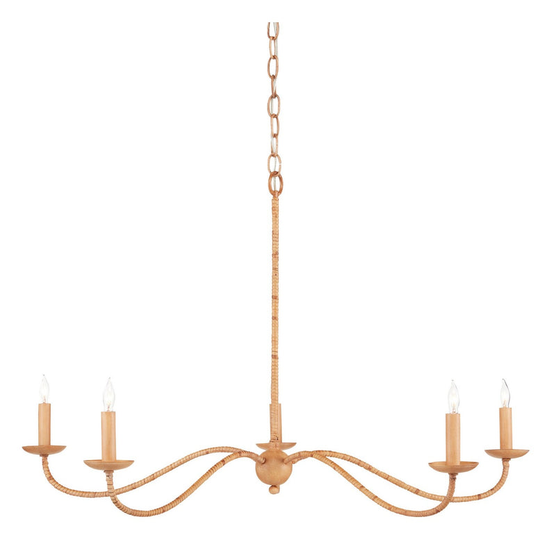 Currey and Company - 9000-0848 - Five Light Chandelier - Saxon Collection - Saddle Tan/Natural Rattan