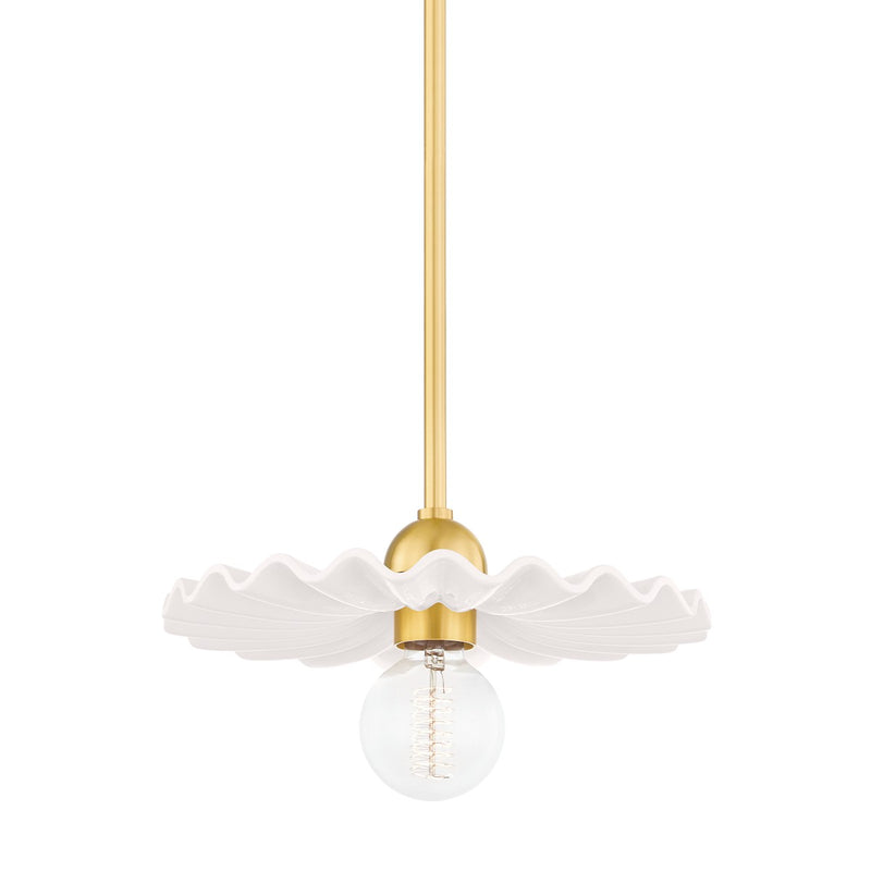 Mitzi - H499701-AGB/CCR - One Light Pendant - Tinsley - Aged Brass/Ceramic Gloss Cream