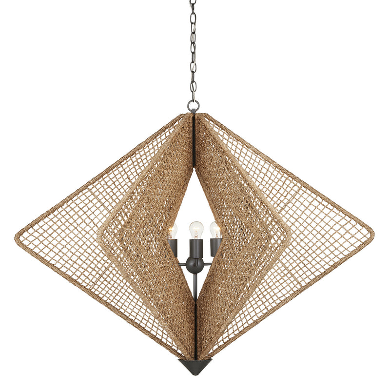 Currey and Company - 9000-0965 - Three Light Chandelier - Shizen Chandelier - Natural Rope/Hiroshi Gray