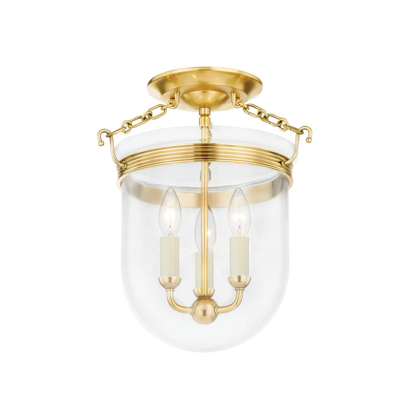 Hudson Valley - MDS1600-AGB - Three Light Semi Flush Mount - Rousham - Aged Brass