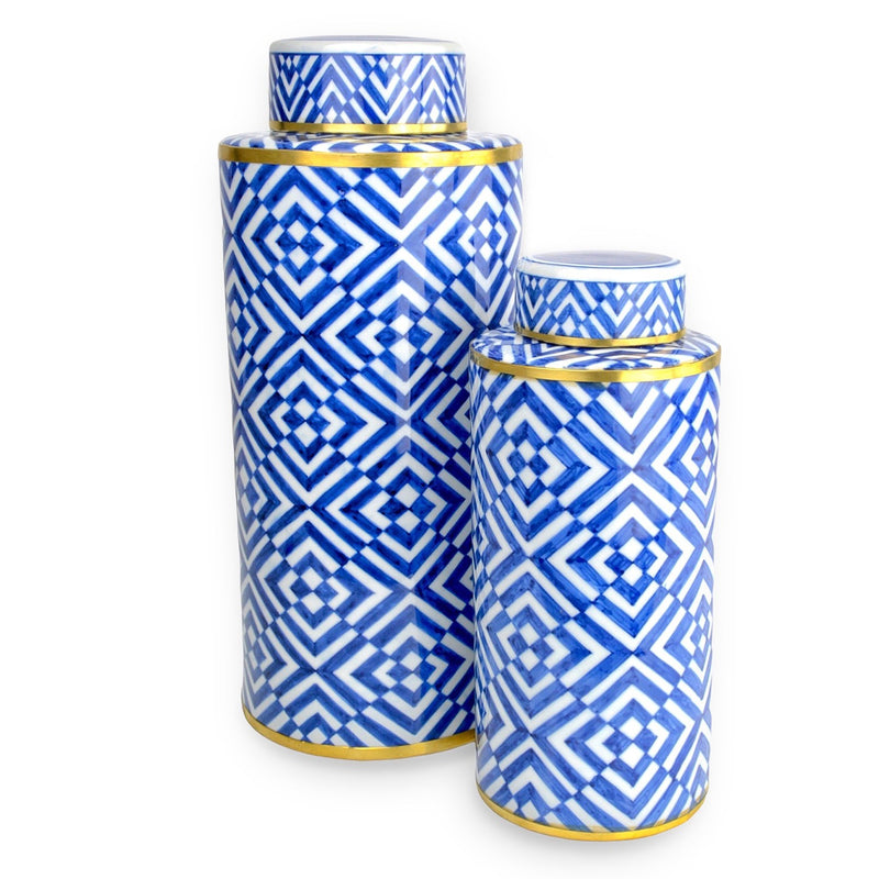 Currey and Company - 1200-0751 - Jar Set of 2 - Blue & White Optical Collection - Blue/White
