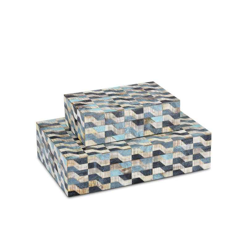 Currey and Company - 1200-0763 - Box Set of 2 - Ezra Collection - Blue/Natural/Linen