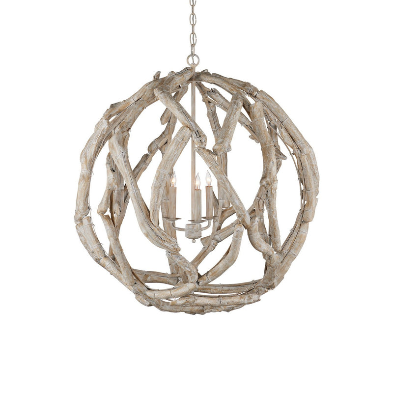 Currey and Company - 9000-1133 - Three Light Chandelier - Driftwood Collection - Whitewashed Driftwood