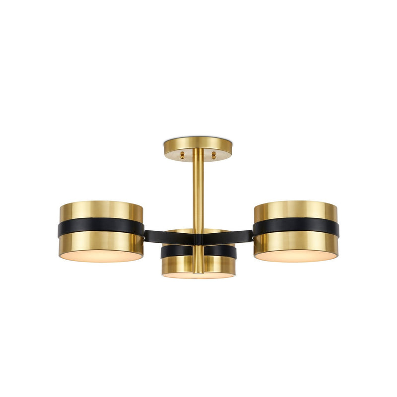 Currey and Company - 9000-1171 - Three Light Semi-Flush Mount - Heybrook Semi-Flush Mount - Polished Brass/Black/White