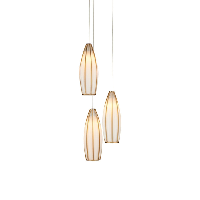 Currey and Company - 9000-1186 - Three Light Pendant - Parish Collection - White/Antique Brass