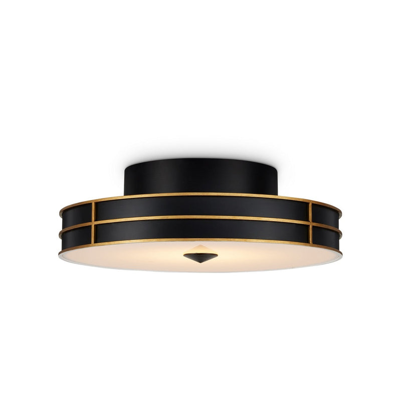 Currey and Company - 9999-0071 - One Light Flush Mount - Fielding Collection - Satin Black/Contemporary Gold/Sugar White/White