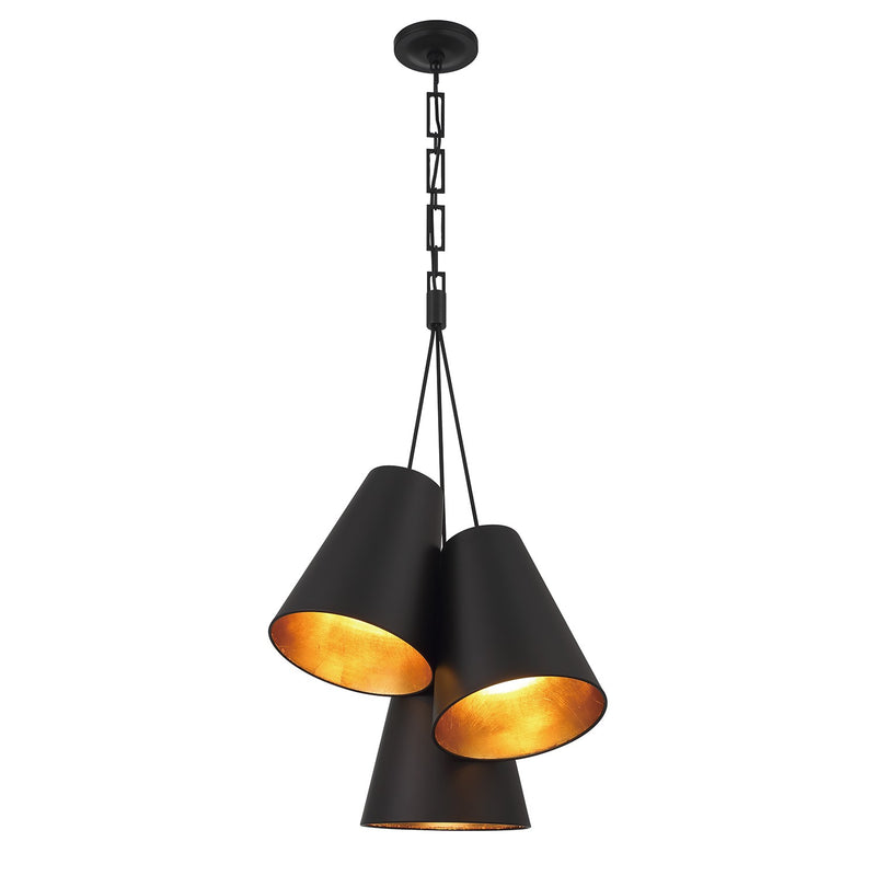 Crystorama - 8684-MK-GA - Three Light Pendant - Alston - Matte Black + Antique Gold
