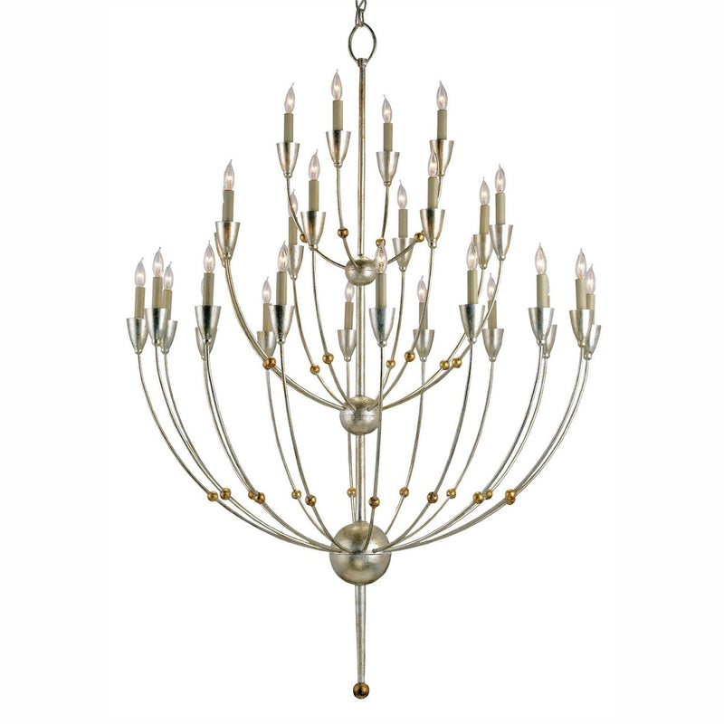 Currey and Company - 9159 - 28 Light Chandelier - Paradox Silver Chandelier - Silver Granello/Gold Leaf
