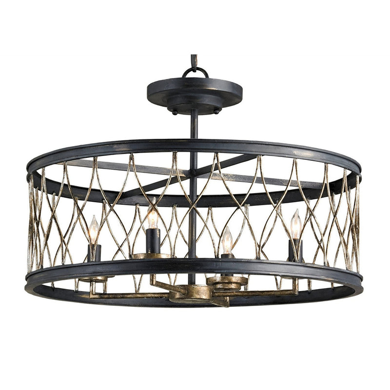 Currey and Company - 9902 - Four Light Pendant - Crisscross Collection - French Black/Pyrite Bronze