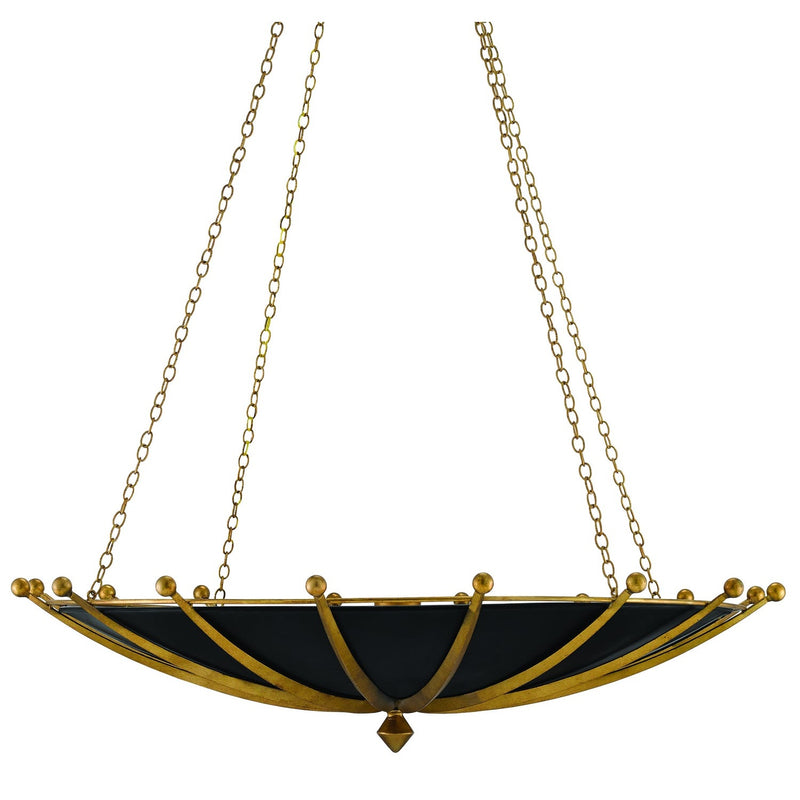 Currey and Company - 9000-0319 - Six Light Chandelier - Fontaine Black & Gold Chandelier - Antique Gold Leaf/Contemporary Gold Leaf/Satin Black