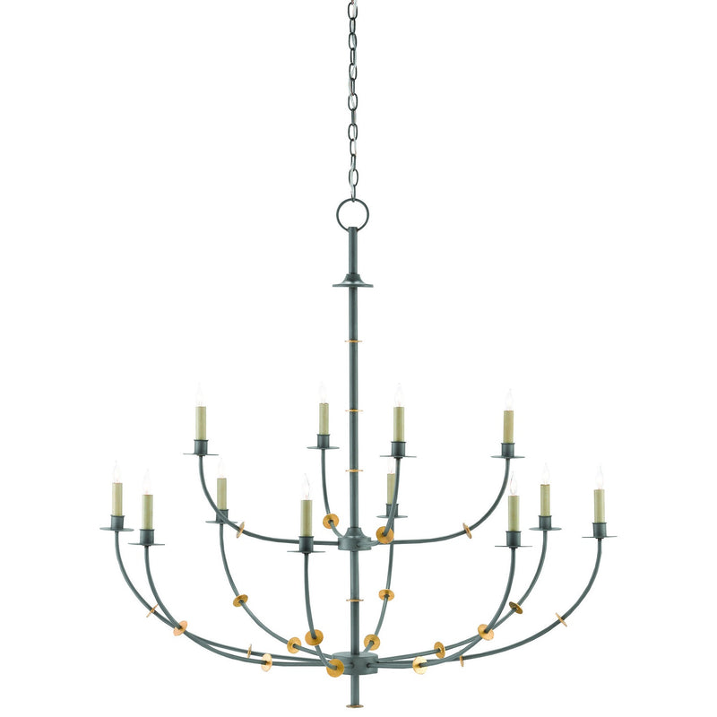 Currey and Company - 9000-0331 - 12 Light Chandelier - Balladier Gray Chandelier - Hiroshi Gray/Contemporary Gold Leaf