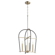Quorum - 687-4-6980 - Four Light Entry Pendant - Espy - Textured Black w/ Aged Brass