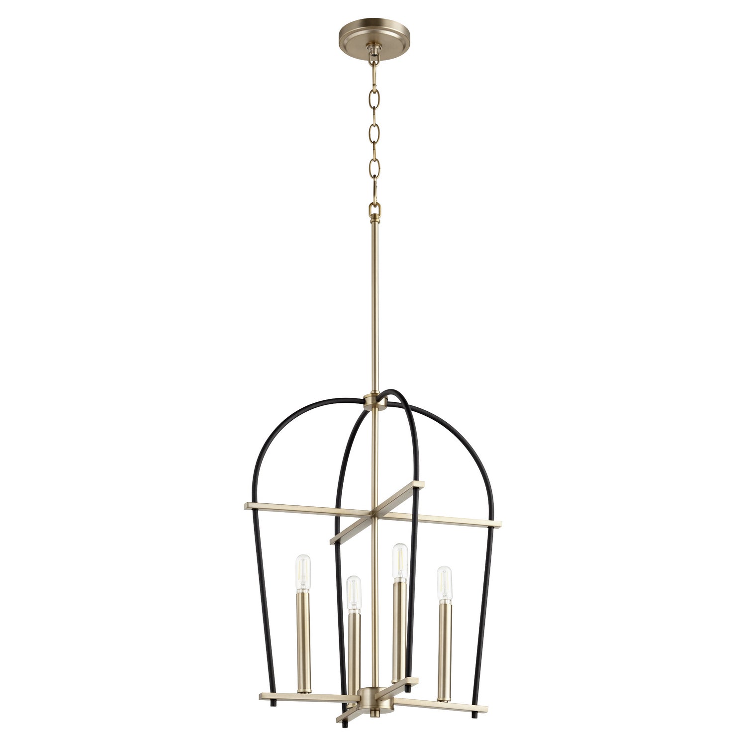 Quorum - 687-4-6980 - Four Light Entry Pendant - Espy - Textured Black w/ Aged Brass