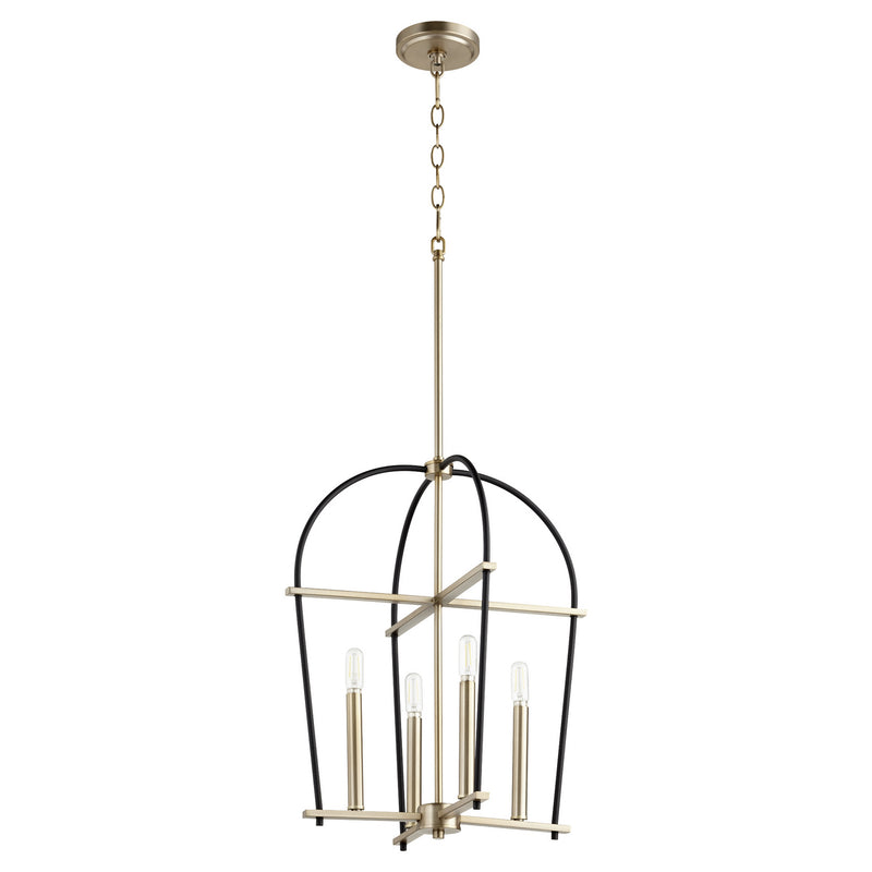 Quorum - 687-4-6980 - Four Light Entry Pendant - Espy - Textured Black w/ Aged Brass
