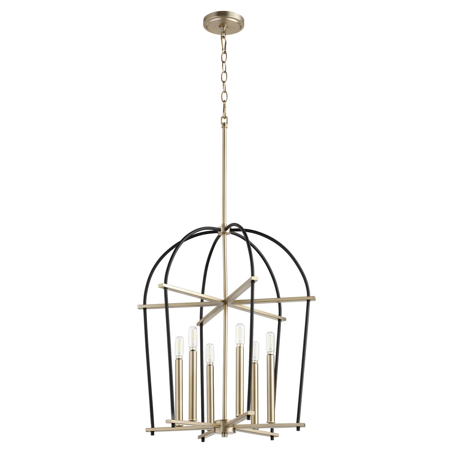Quorum - 687-6-6980 - Six Light Entry Pendant - Espy - Textured Black w/ Aged Brass