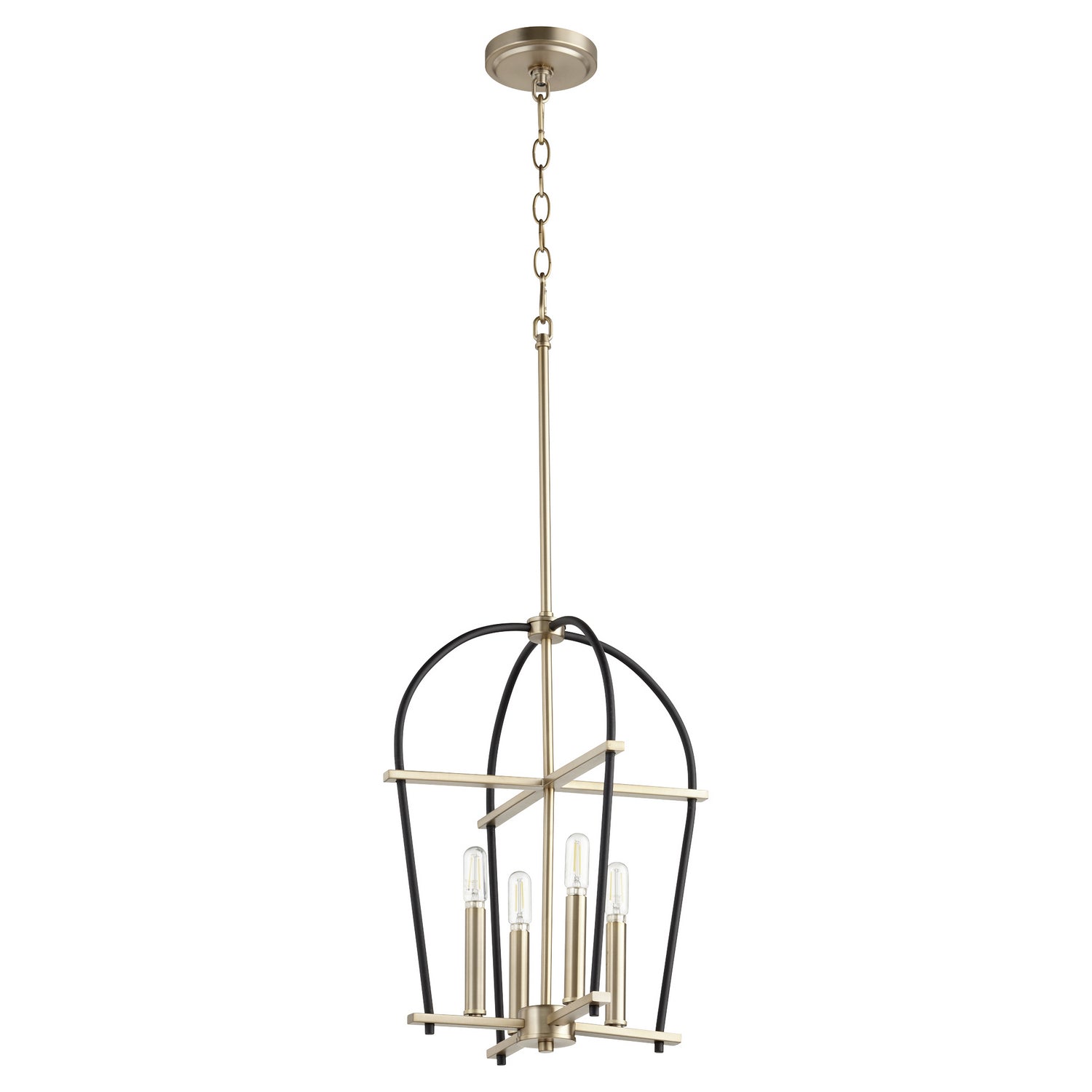 Quorum - 687-6980 - Four Light Entry Pendant - Espy - Textured Black w/ Aged Brass