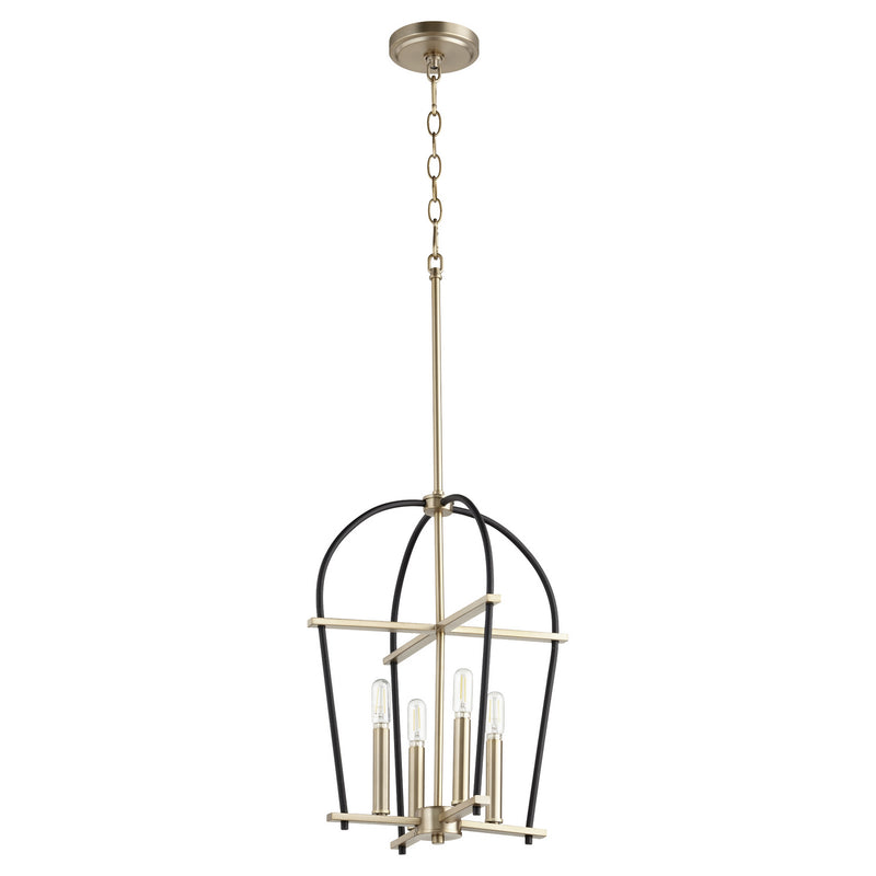 Quorum - 687-6980 - Four Light Entry Pendant - Espy - Textured Black w/ Aged Brass