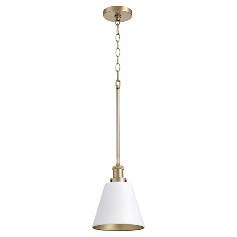 Quorum - 877-0880 - One Light Pendant - 877 Cone Pendants - Studio White w/ Aged Brass