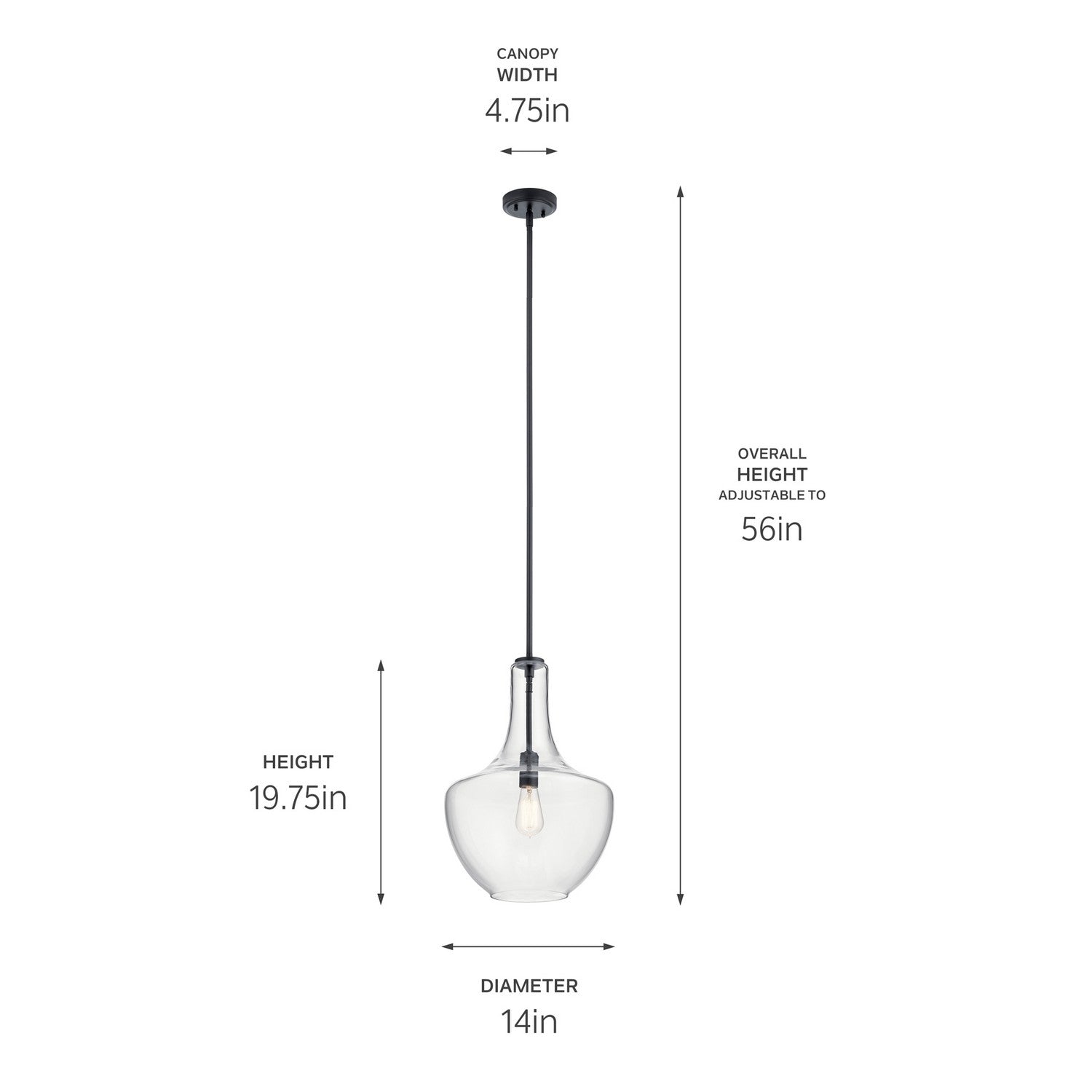 Kichler - 42046BK - One Light Pendant - Everly - Black