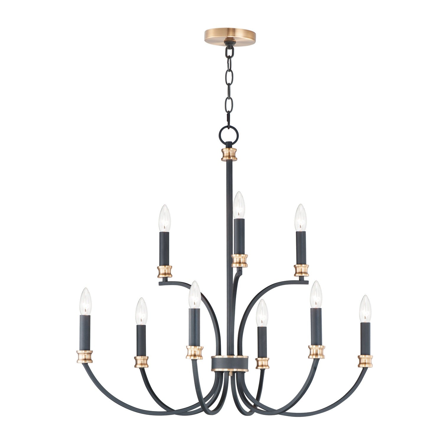 Maxim - 11377BKAB - Nine Light Chandelier - Charlton - Black / Antique Brass
