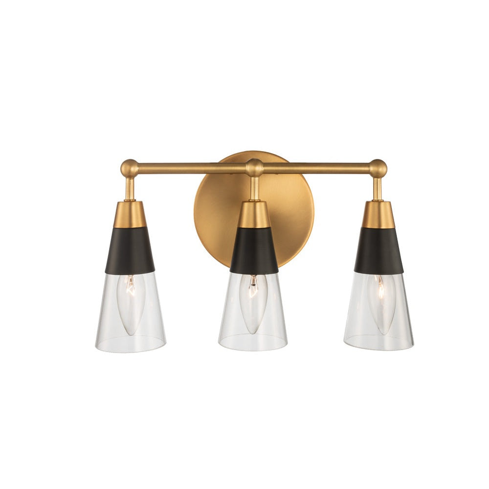 Kalco - 513133BNB - Three Light Bath - Ponti - Matte Black w New Brass