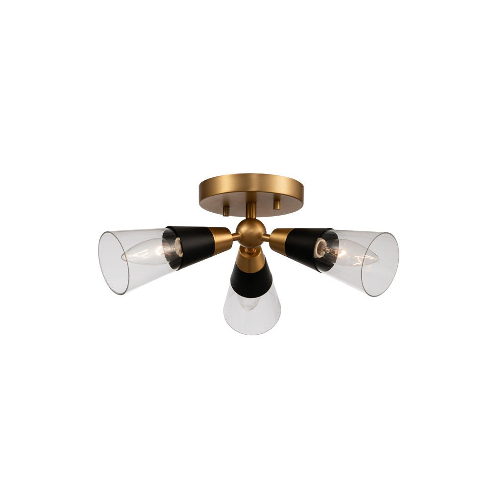 Kalco - 513141BNB - Three Light Semi Flush Mount - Ponti - Matte Black w New Brass