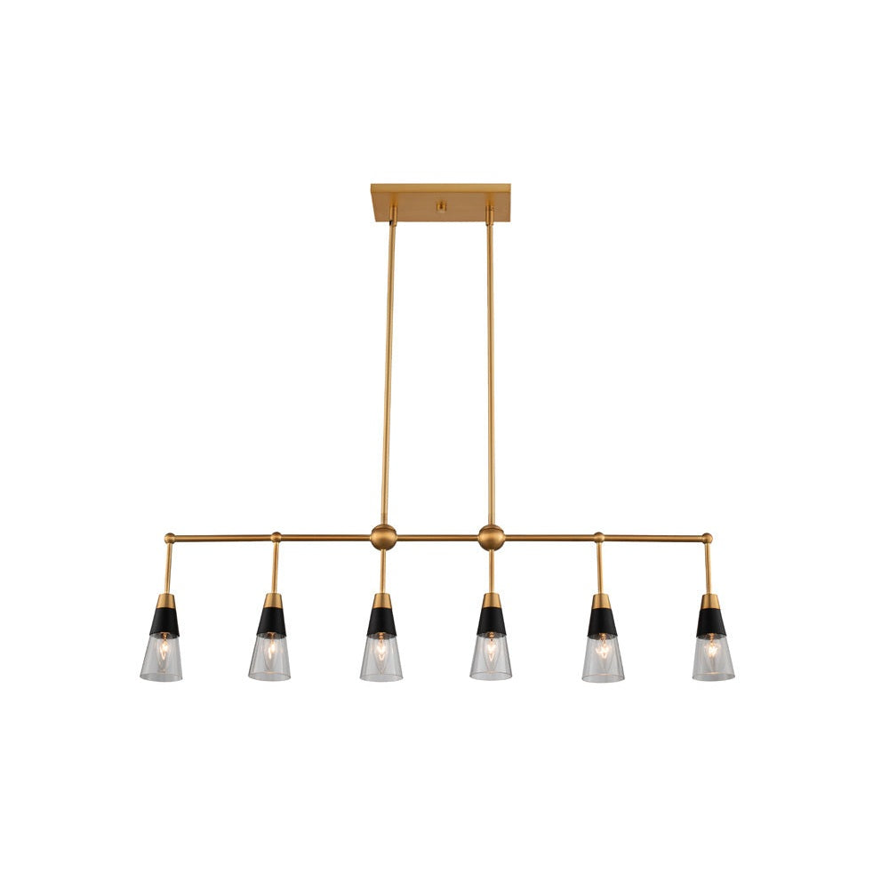 Kalco - 513161BNB - Six Light Island Pendant - Ponti - Matte Black w New Brass