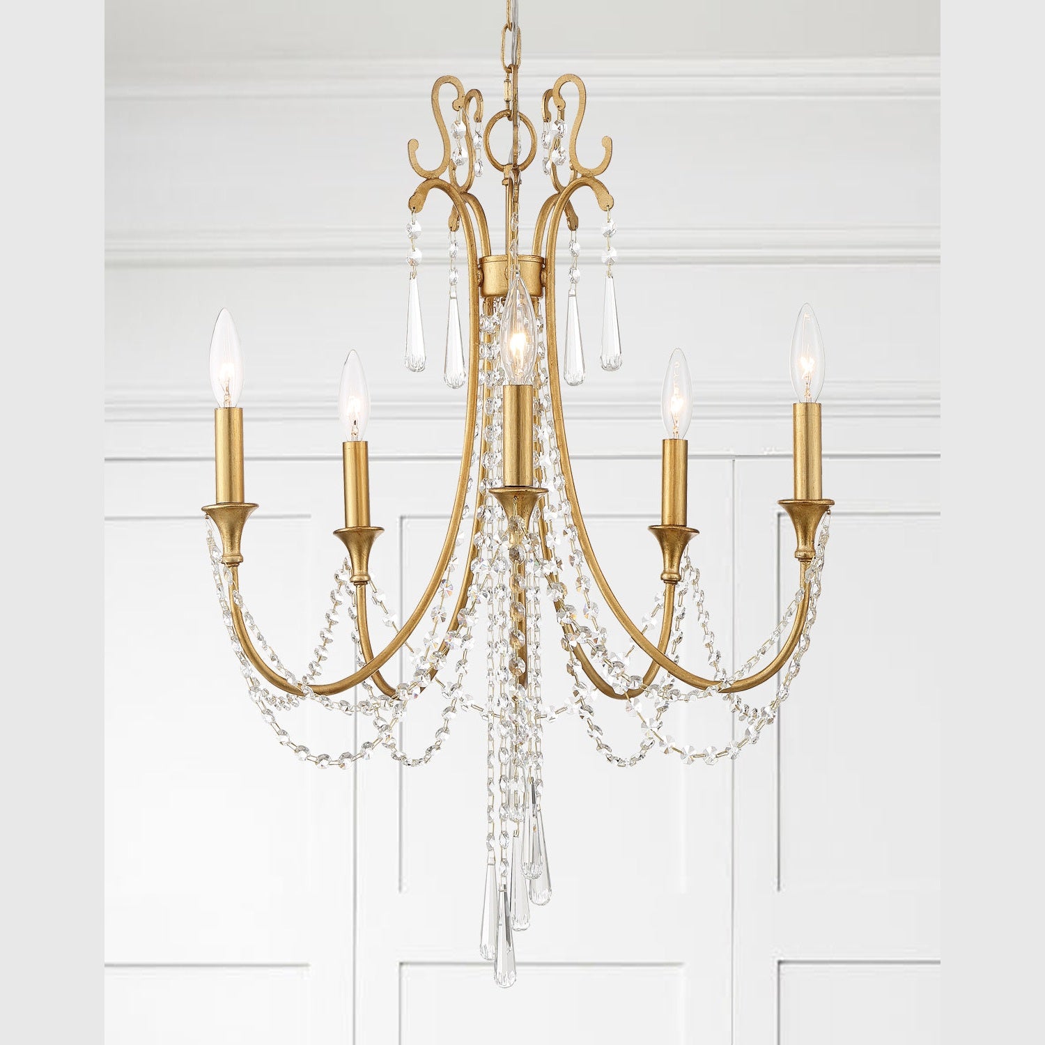 Crystorama - ARC-1905-GA-CL-MWP - Five Light Chandelier - Arcadia - Antique Gold