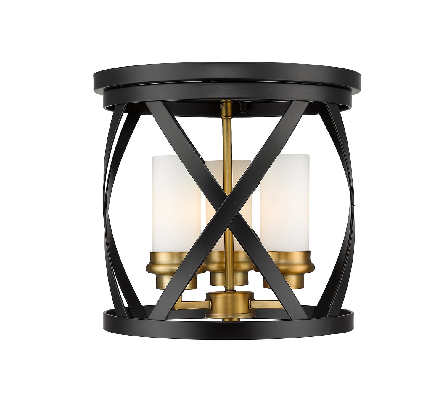 Z-Lite - 481F13-MB-OBR - Three Light Flush Mount - Malcalester - Matte Black + Olde Brass