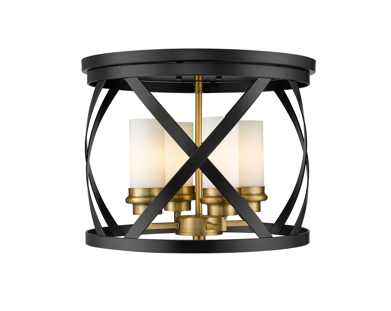 Z-Lite - 481F16-MB-OBR - Four Light Flush Mount - Malcalester - Matte Black + Olde Brass