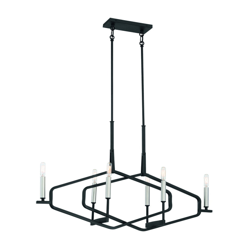 George Kovacs - P1496-712 - Six Light Island Pendant - Traveler - Sand Coal & Brushed Nickel