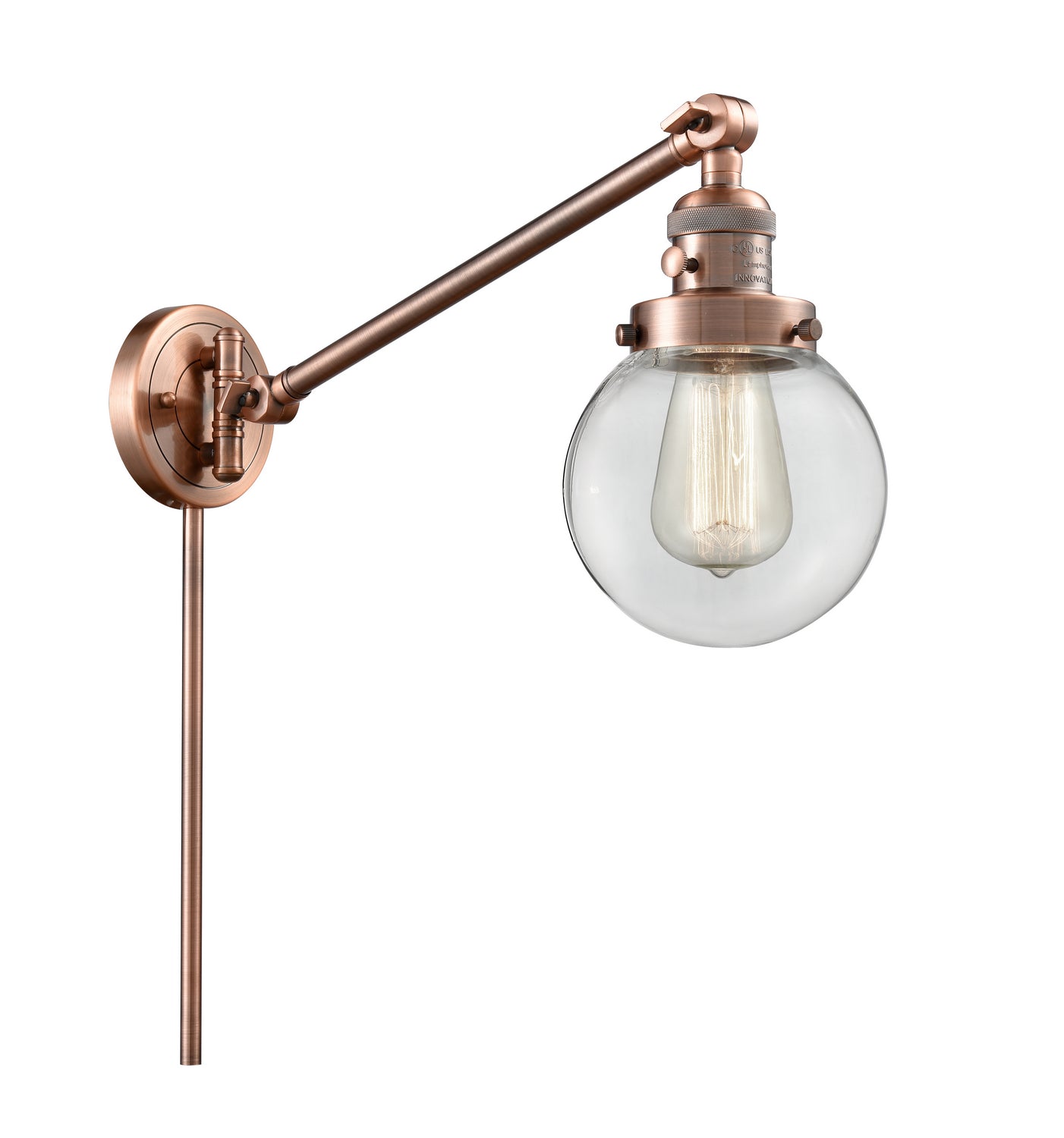 Innovations - 237-AC-G202-6 - One Light Swing Arm - Franklin Restoration - Antique Copper