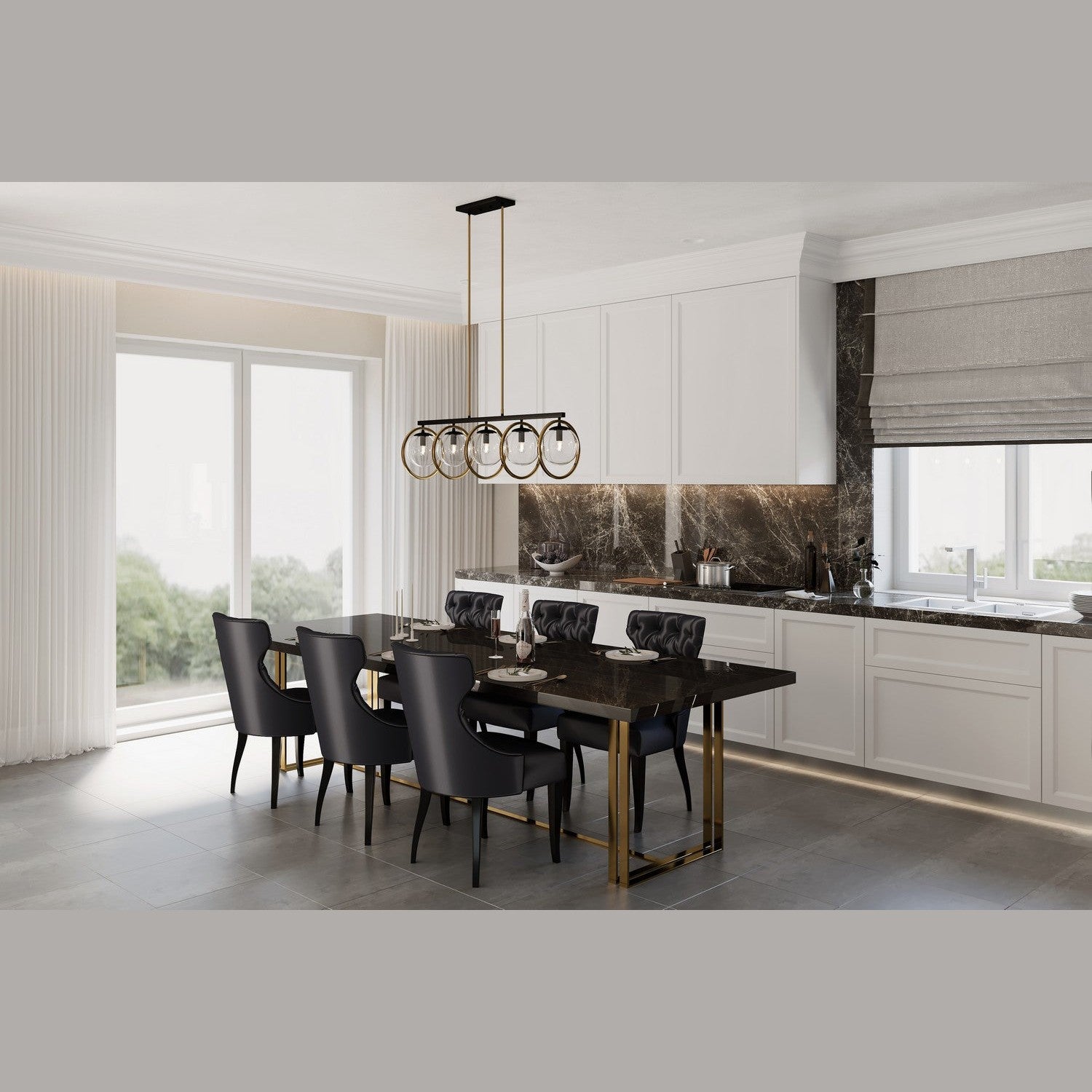 Artcraft - AC10896VB - Five Light Island Pendant - Lugano - Black & Vintage Brass