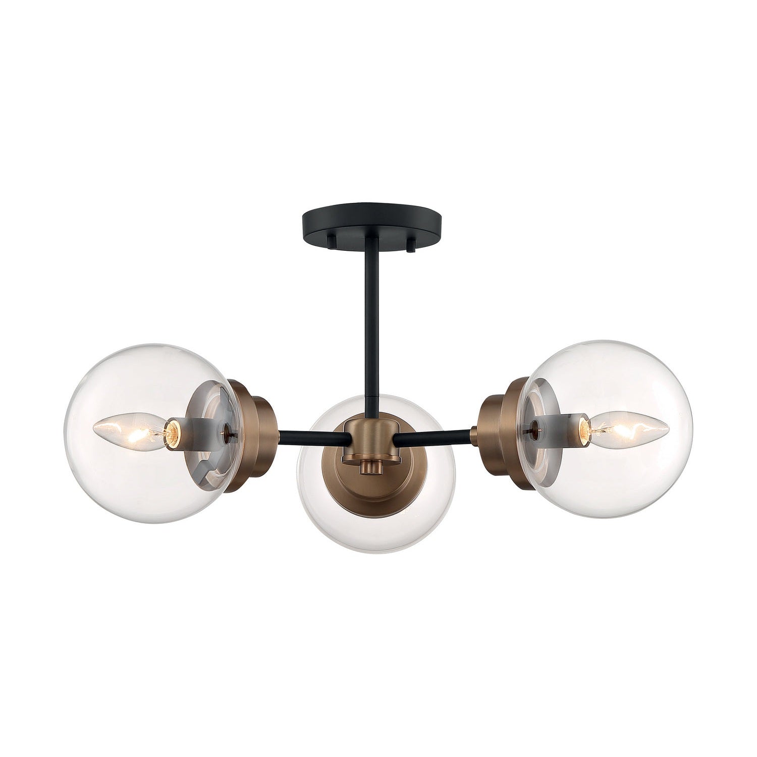 Nuvo Lighting - 60-7123 - Three Light Semi Flush Mount - Axis - Matte Black / Brass