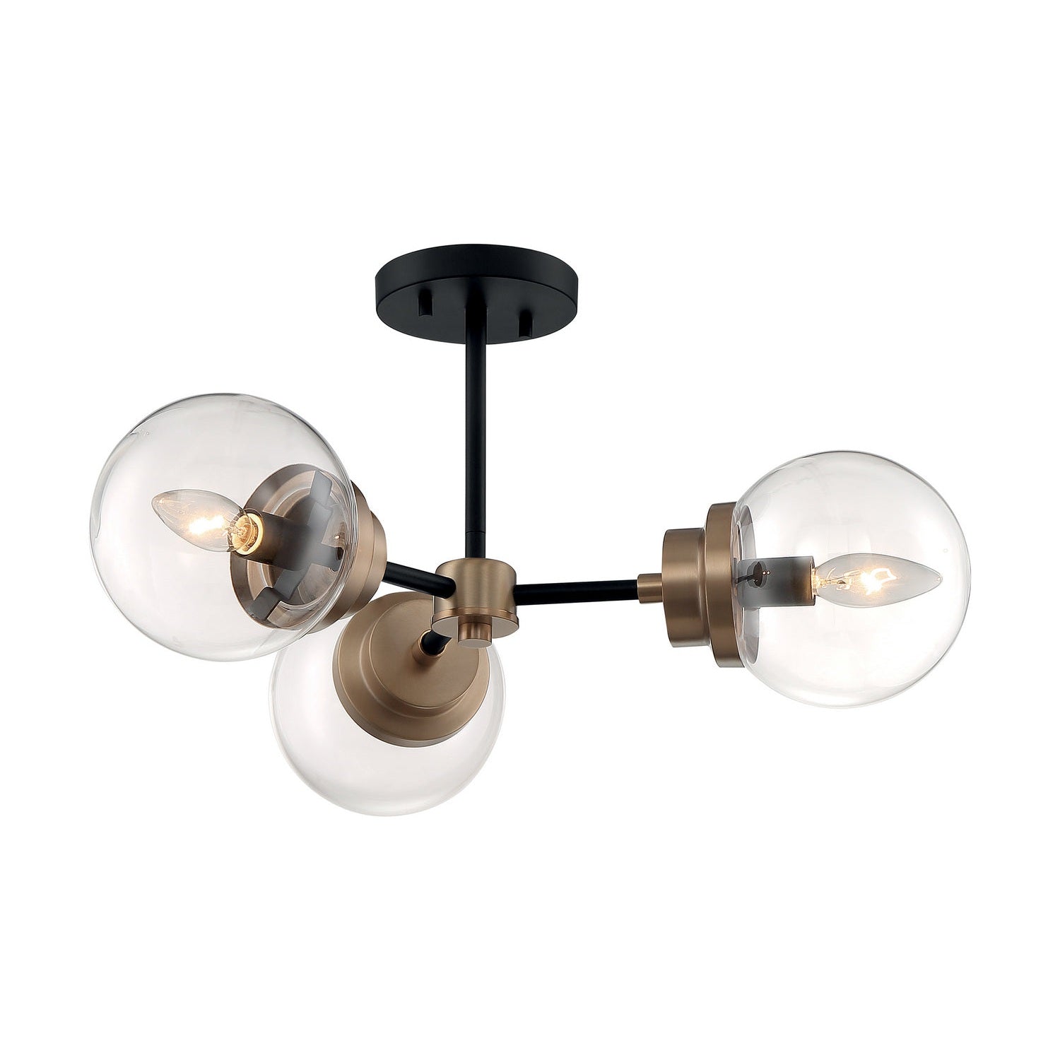 Nuvo Lighting - 60-7123 - Three Light Semi Flush Mount - Axis - Matte Black / Brass