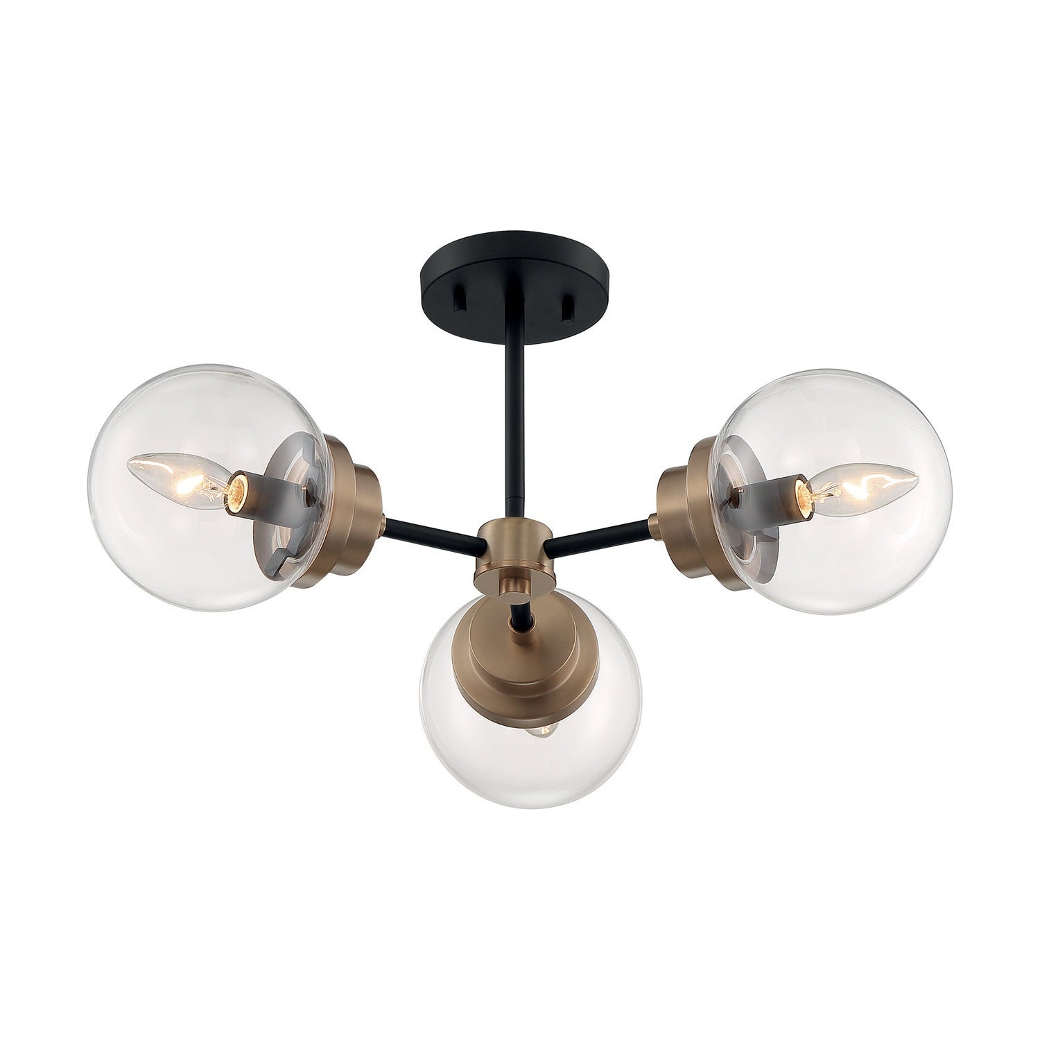 Nuvo Lighting - 60-7123 - Three Light Semi Flush Mount - Axis - Matte Black / Brass