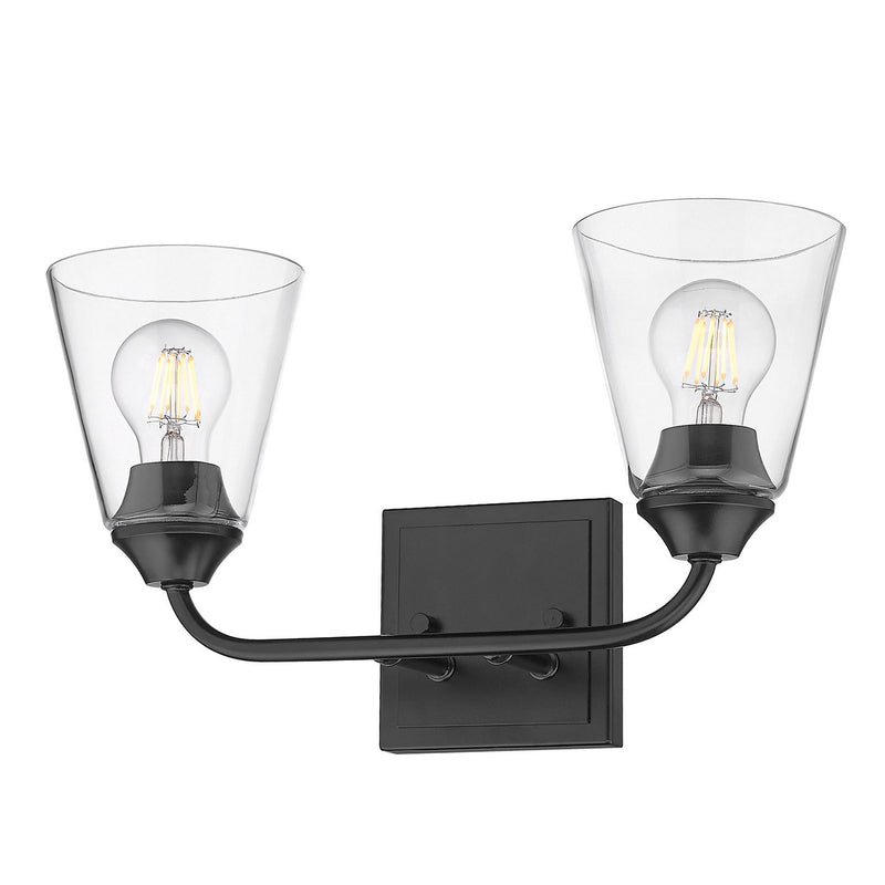 Golden - 2120-BA2 BLK-CONE-CLR - Two Light Bath Vanity - Ormond - Matte Black