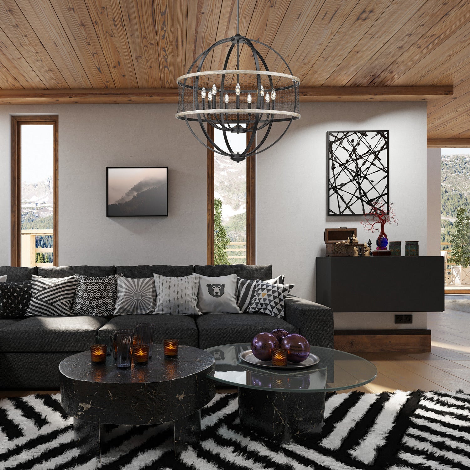 Golden - 3170-9 BLK-CW - Nine Light Chandelier - Roost - Matte Black