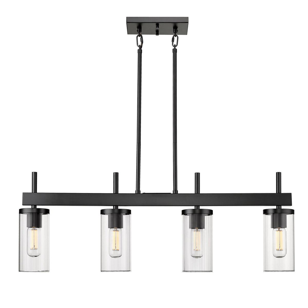 Golden - 7011-LP BLK-CLR - Four Light Linear Pendant - Winslett - Matte Black