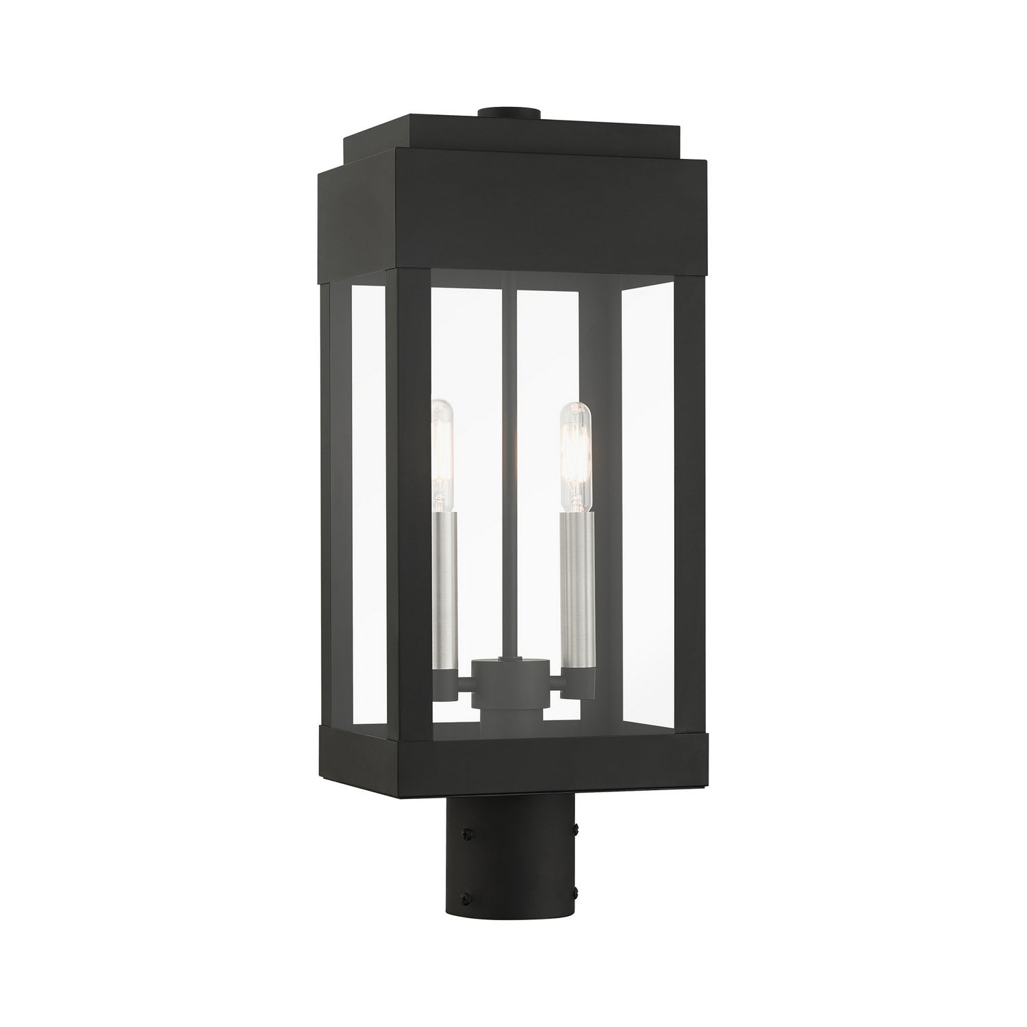 Livex Lighting - 21236-04 - Two Light Outdoor Post Top Lantern - York - Black w/ Brushed Nickels