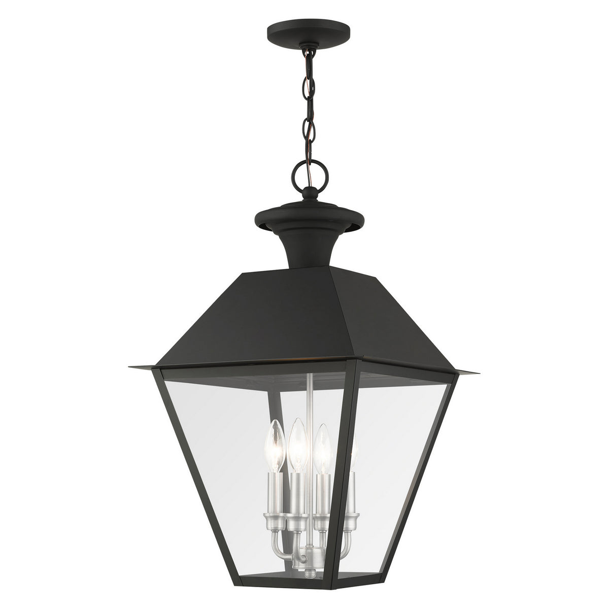 Livex Lighting - 27224-04 - Four Light Outdoor Pendant - Wentworth - Black w/ Brushed Nickel Cluster