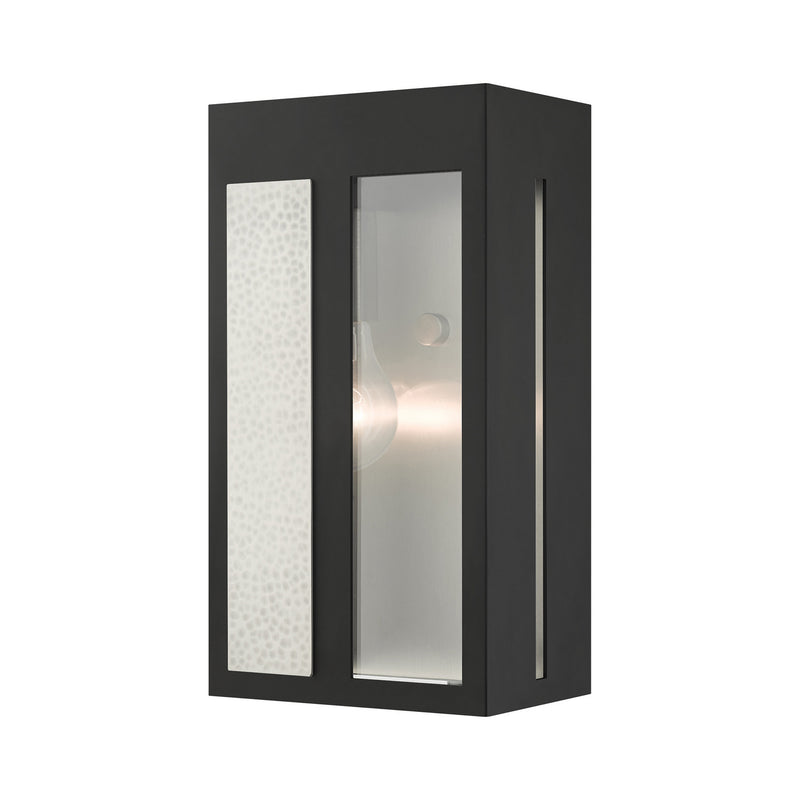 Livex Lighting - 27412-04 - One Light Outdoor Wall Lantern - Lafayette - Black w/ Hammered Brushed Nickel Panels