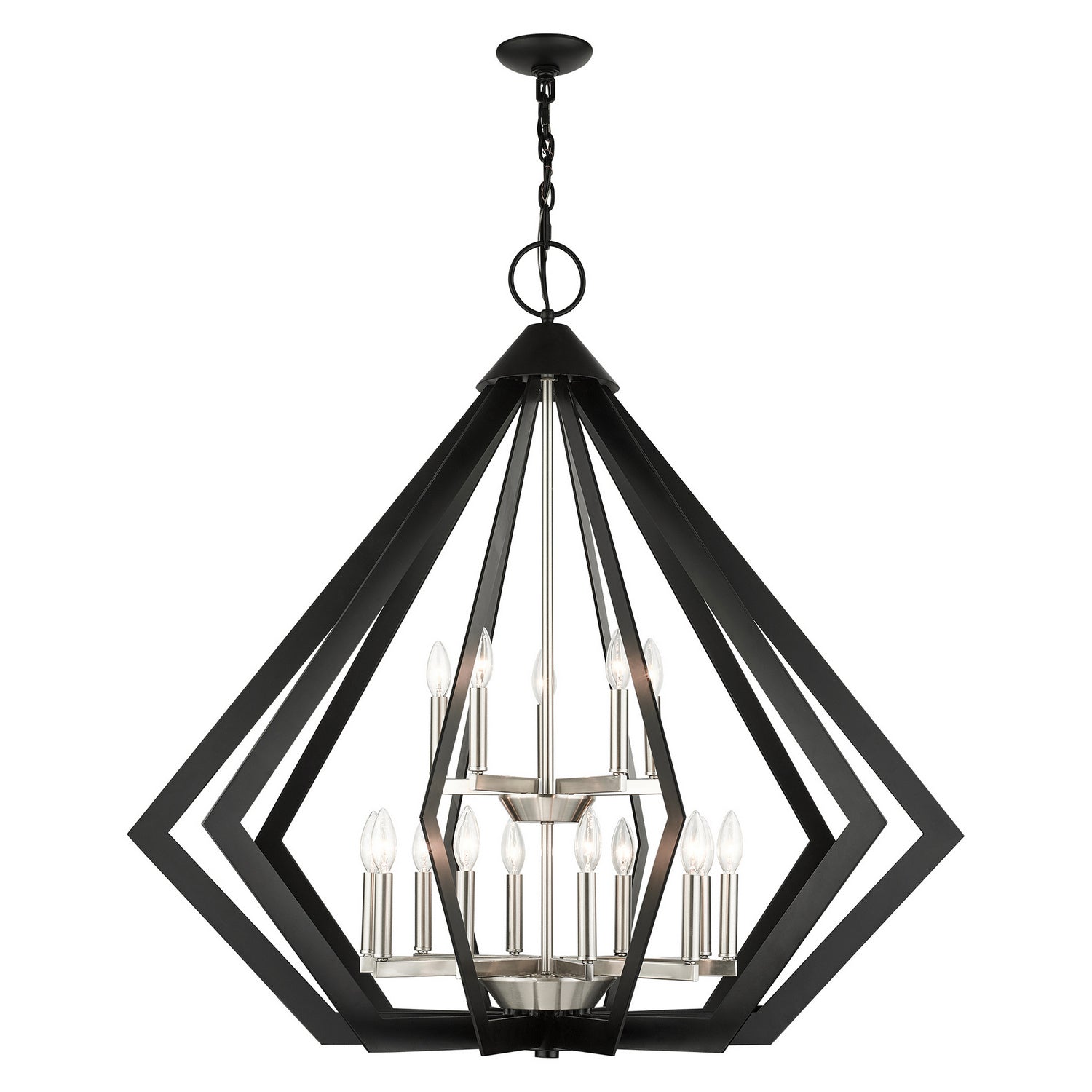 Livex Lighting - 40928-04 - 15 Light Foyer Chandelier - Prism - Black w/ Brushed Nickel Cluster