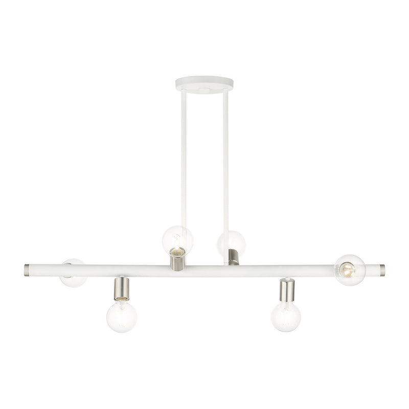 Livex Lighting - 45866-03 - Six Light Linear Chandelier - Bannister - White w/ Brushed Nickels