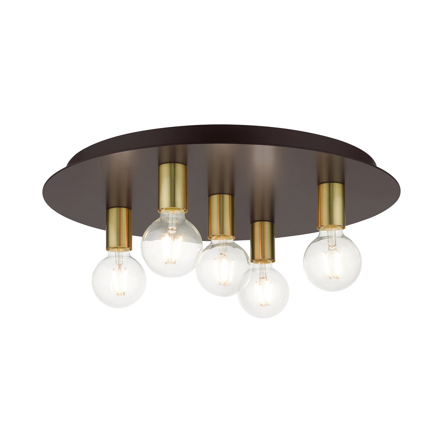 Livex Lighting - 45875-07 - Five Light Flush Mount - Hillview - Bronze w/ Satin Brasss