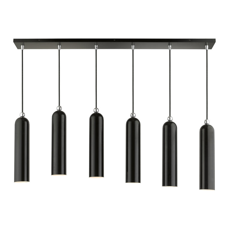 Livex Lighting - 46757-68 - Six Light Linear Pendant - Ardmore - Shiny Black w/ Polished Chromes