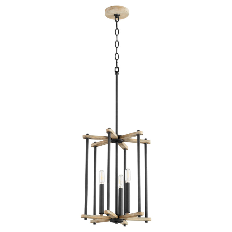 Quorum - 8134-3-69 - Three Light Entry - Silva - Textured Black w/ Weathered Oak Finish