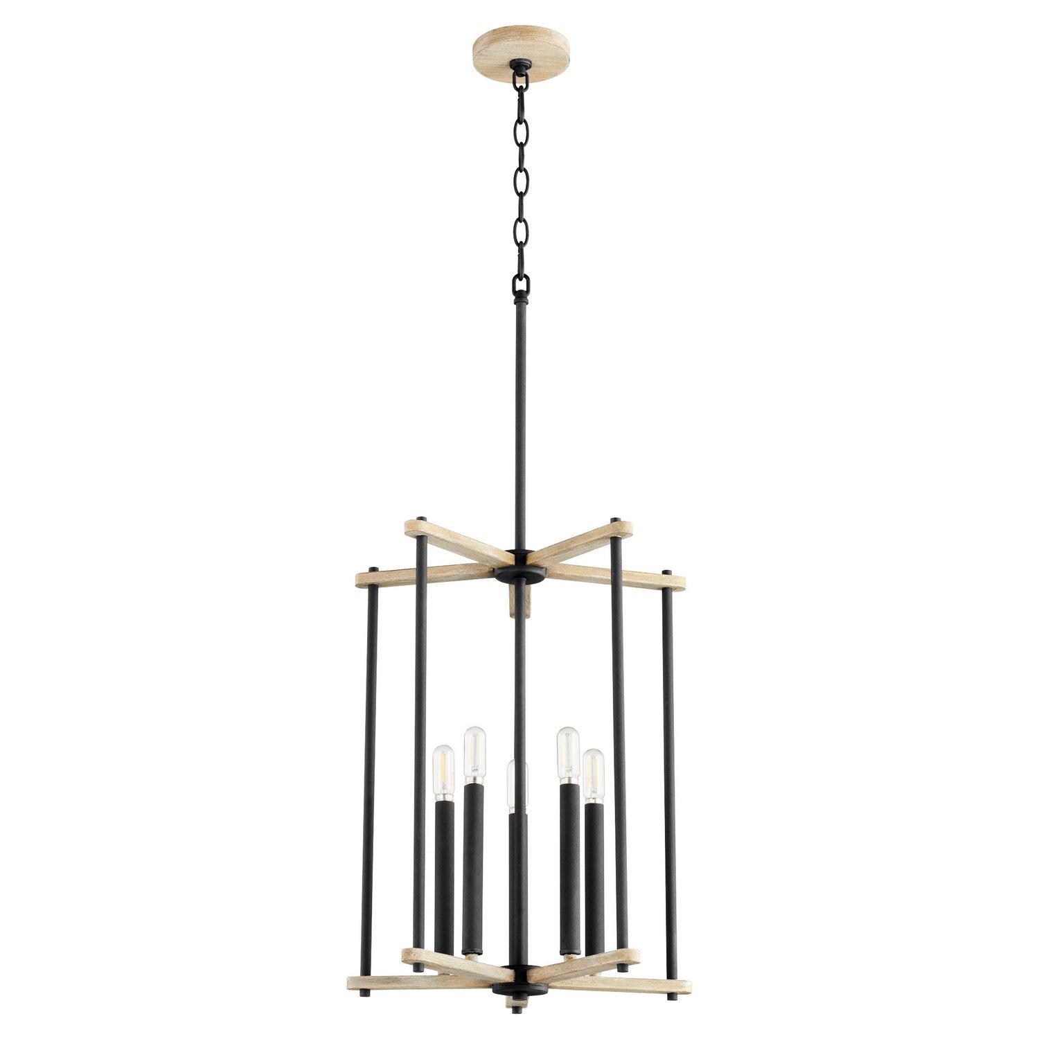 Quorum - 8134-5-69 - Five Light Entry - Silva - Textured Black w/ Weathered Oak Finish