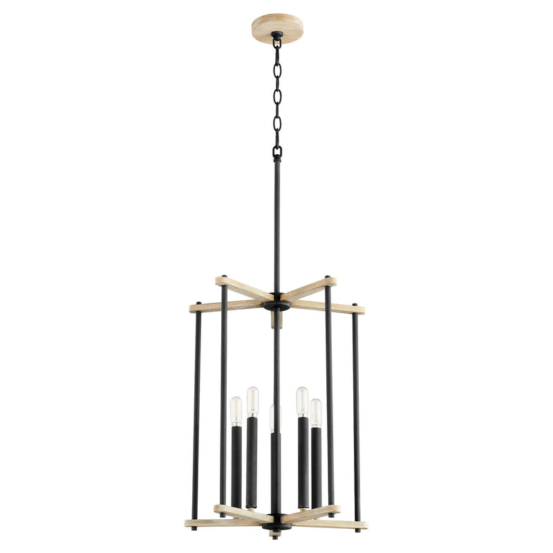 Quorum - 8134-5-69 - Five Light Entry - Silva - Textured Black w/ Weathered Oak Finish